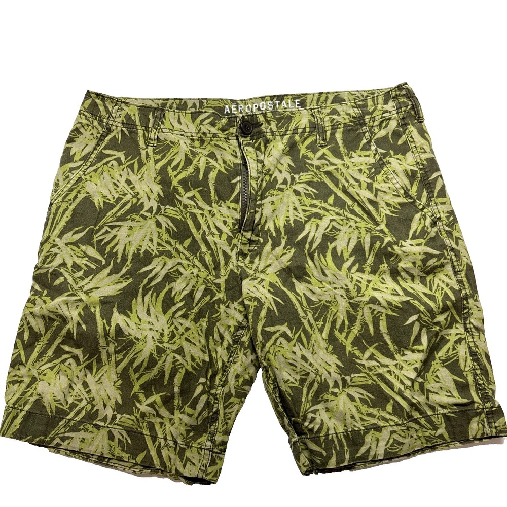 Aeropastale Mens Casual Tropical Leaf Print 9" Chino Shorts Green Size 36
